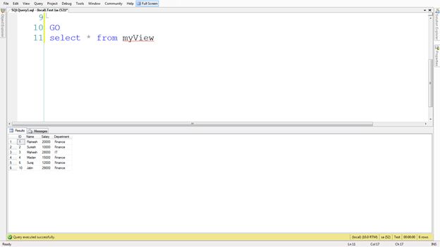Select the data from the view